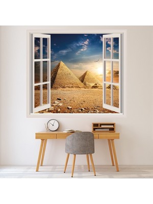 Jeronkarji Piramitler Gün Batımı 3D Pencere Dekoratif Duvar Sticker Çıkartma Ofis Oturma Odası