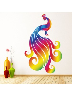 Jeronkarji Parlak Gökkuşağı Tavus Kuşu Dekoratif Duvar Sticker Çıkartma Bebek Çocuk Odası