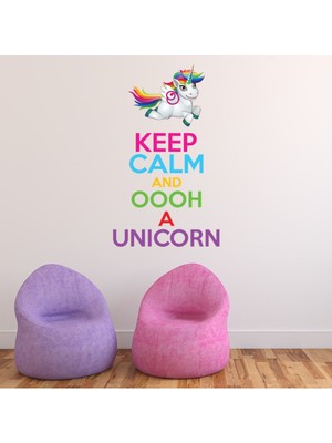 Jeronkarji Sakin Ol Yazılı Gökkuşağı Tek Boynuzlu At Dekoratif Duvar Sticker Çıkartma Bebek Çocuk Odası