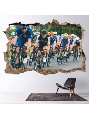 Jeronkarji Bisiklet Yarışı 3D Delik Dekoratif Duvar Sticker Çıkartma Spor Salonu Çocuk Odası