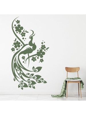 Jeronkarji Çiçek Tavus Kuşu Kuş Tüyleri Dekoratif Duvar Sticker Çıkartma Yatak Çocuk Odası
