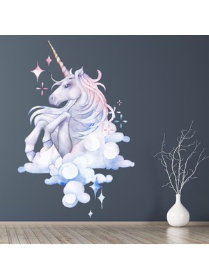 Jeronkarji Tek Boynuzlu At Işıltı Peri Masalı Dekoratif Duvar Sticker Çıkartma Bebek Çocuk Odası