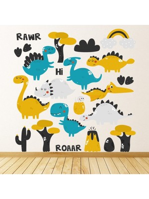 Jeronkarji Dinozor Rawr Dino Kreş Dekoratif Duvar Çıkartma Seti Bebek Çocuk Odası