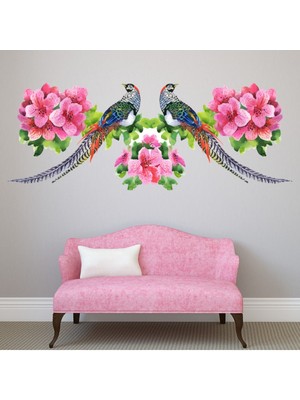Jeronkarji Pembe Çiçekler Sülün Sınır Dekoratif Duvar Sticker Çıkartma Yatak Çocuk Odası