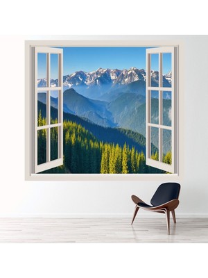 Jeronkarji Orman Dağ Manzaralı 3D Pencere Dekoratif Duvar Sticker Çıkartma Ofis Oturma Odası