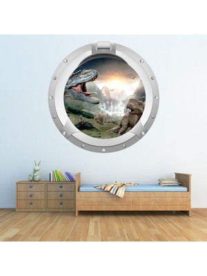 Jeronkarji Dinozor Sahne Lombar 3D Dekoratif Duvar Sticker Çıkartması Bebek Çocuk Odası