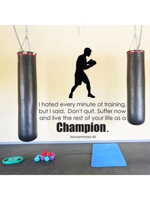Jeronkarji Hayat Bir Şampiyon Olarak Muhammed Ali Yazılı Dekoratif Duvar Sticker Çıkartma Spor Salonu Çocuk