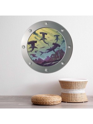 Jeronkarji Çekiç Kafalı Köpekbalıkları Lomboz Dekoratif Duvar Sticker Çıkartma Ofis Oturma Odası