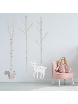 Jeronkarji Kış Ağaçları Ormanlık Hayvanlar Dekoratif Duvar Sticker Çıkartma Bebek Çocuk Odası