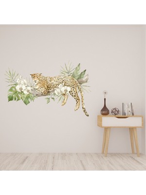 Jeronkarji Leopar Şube Tropikal Çiçek Şube Dekoratif Duvar Sticker Çıkartma Yatak Çocuk Odası