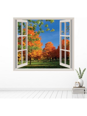 Jeronkarji Sonbahar Ağaçları 3D Pencere Dekoratif Duvar Sticker Çıkartma Ofis Oturma Odası