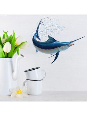 Jeronkarji Mavi Marlin Balığı Dekoratif Duvar Sticker Çıkartma Yatak Çocuk Odası