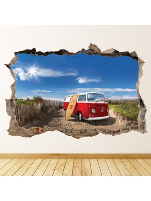 Jeronkarji Kırmızı Karavan 3D Delik Dekoratif Duvar Sticker Çıkartması Bebek Çocuk Odası