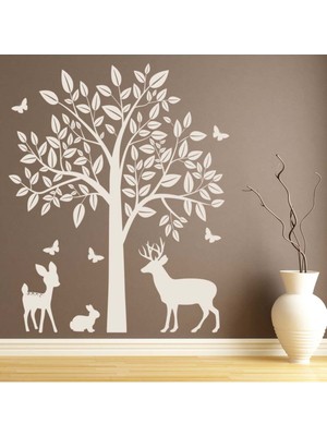 Jeronkarji Woodland Hayvanlar Ağacı Dekoratif Duvar Çıkartma Seti Ofis Oturma Odası