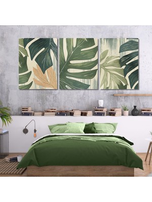 Gaagart 3'lü Kanvas Duvar Tablosu Yakın Açı Çizgisel Yaprak Dizaynı