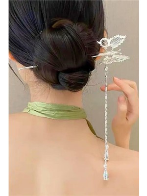 Petek Aksesuar Kelebek Sallantılı Metal Çubuk Topuz Tokası