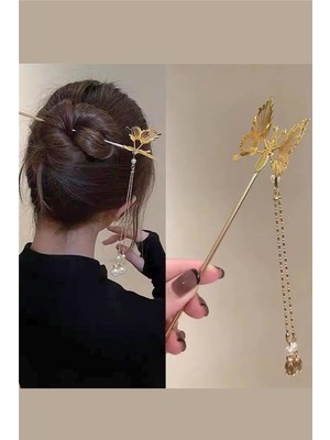 Petek Aksesuar Kelebek Sallantılı Metal Çubuk Topuz Tokası