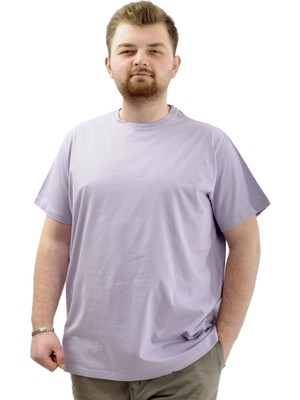ModeXL Mode Xl Büyük Beden Erkek T-Shirt Bisiklet Yaka Basic 20031 Lila
