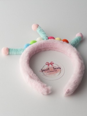 Sweet Twins Ponponlu Taç Yaylı Renkli Peluş Çocuk Tacı