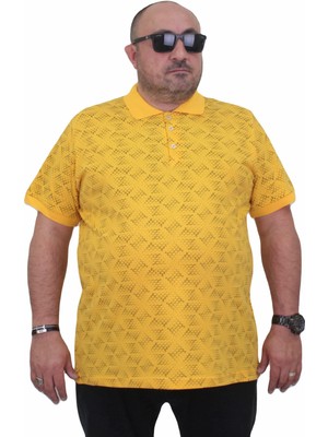 Moc Grande Mocgrande Erkek Büyük Beden Polo Yaka Üçgen Baskılı Tişört 24450 Sarı