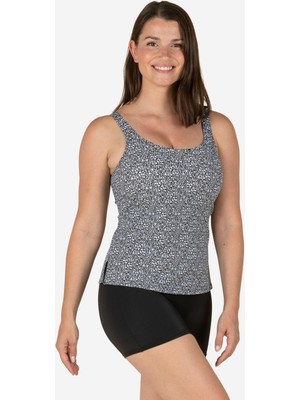 Kadın U Kesim Sırt Detaylı Şortlu Mayo - Siyah / Beyaz - Heva Beden: 48