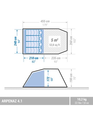 4 Kişilik Kamp Çadırı - 1 Odalı - Arpenaz 4.1