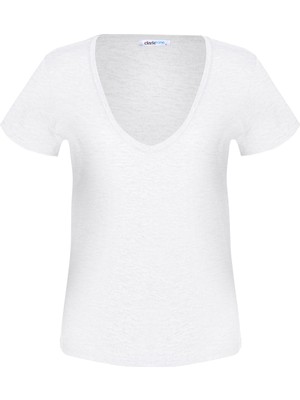 Darkzone V Yaka Düz Beyaz Erkek T-Shirt DZN8712