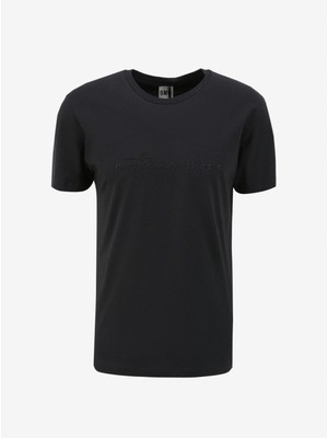 gmg firenze Bisiklet Yaka Önü Taşlı Yazılı %100 Pamuk Slim Fit Erkek T-shirt