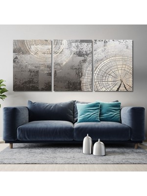 Gaagart 3'lü Kanvas Duvar Tablosu Sarı Mavi Soyut Çiçek Tasarımı