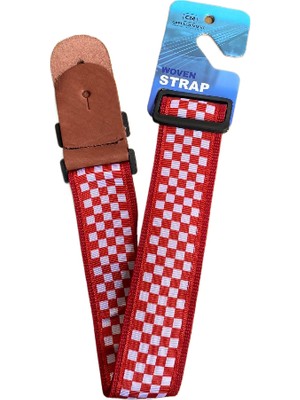 Capella CP118 Gitar Askısı Kırmızı – Beyaz Damalı Kurdele Kayış Deri Başlıklı