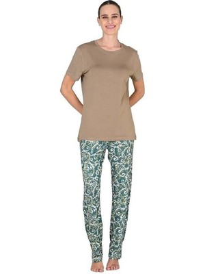 Jiber Açık Kahve Kadın Kısa Kol Pijama Takımı