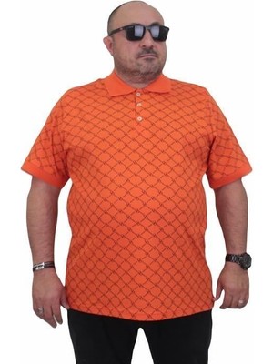 Starbattal Erkek Büyük Beden Polo Yaka Tişört Square 24452 Turuncu