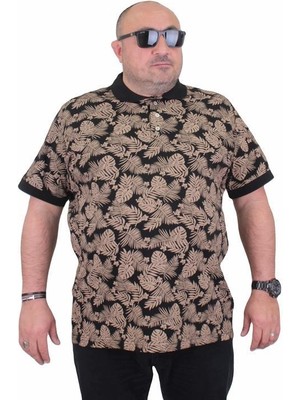 Starbattal Erkek Büyük Beden Polo Yaka Tişört Hawai 24455 Sıyah