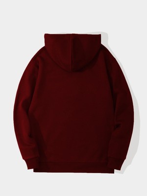 Softway Unisex Basic Düz Renk Kapüşonlu Içi Yumuşak Polarlı Oversize Sweatshirt - Bordo