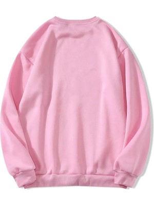 Softway Unisex Oversize Bisiklet Yaka Basic Düz Sweatshirt - Pembe