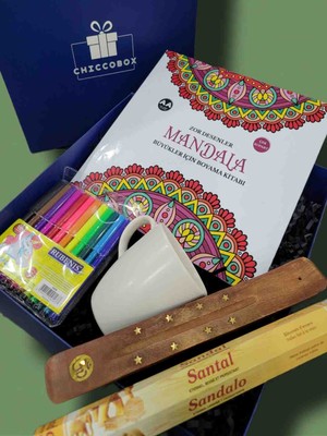 Chiccobox Mandala Boyama Kitabı, Keçeli Kalem, Seramik Kupa, Tütsü ve Tütsü Kayığı, Hediye Kutusu