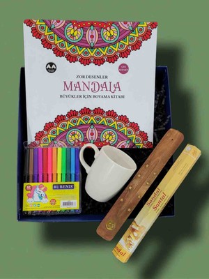 Chiccobox Mandala Boyama Kitabı, Keçeli Kalem, Seramik Kupa, Tütsü ve Tütsü Kayığı, Hediye Kutusu