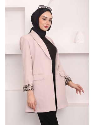 Bej Kruvaze Yaka Cepli Blazer Ceket