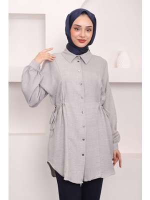Gri Yan Detaylı Tunik