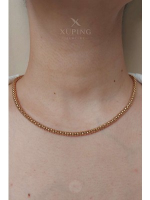 Xuping Jewelry Zuping Yuvarlak Top Zincir Kolye 45 cm 14 Ayar Altın Kaplama Rose Renk