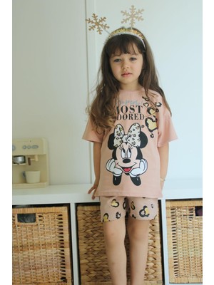 Miniko Kids Kız Çocuk Mickey Leopar Modelli Pamuk Şortlu Takım