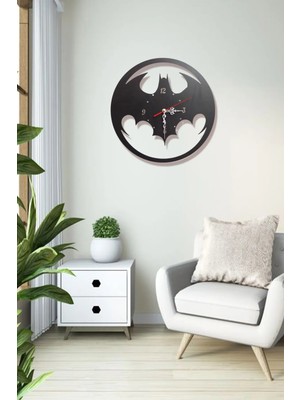 Ensa Design Batman Figürlü Ahşap Duvar Saati - Çocuk Odası Konsepti Ahşap Duvar Saati - Batman Logolu Saat 40X40