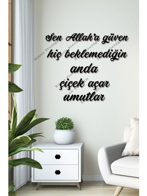 Ensa Design Sen Allah'a Güven Duvar Dekoru Ahşap Duvar Dekorasyon Yazısı 150CM x 60CM