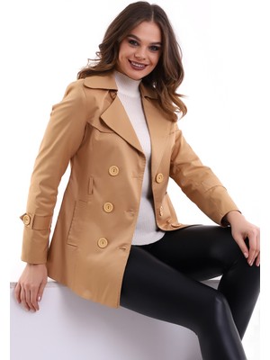 Cotton Mood 224250094 Kuşaksız Kruvaze Yaka Trenckot Camel