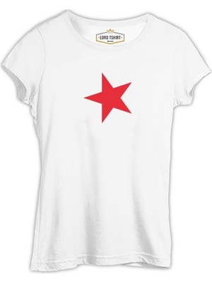 Lord T-Shirt Türk Bayrağı - Bayrak Yıldız Beyaz Kadın Tshirt