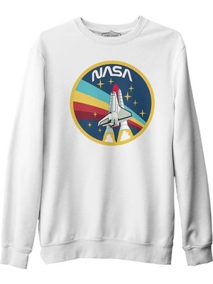 Lord T-Shirt Nasa - Gökkuşağı Beyaz Erkek Kalın Sweatshirt