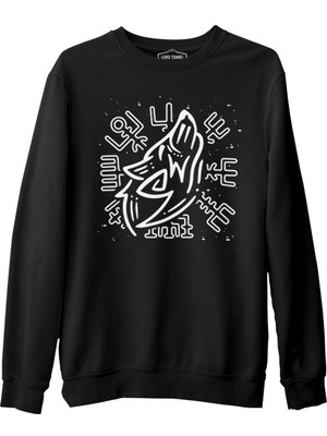 Lord T-Shirt Viking Logo - Kurt Siyah Erkek Kalın Sweatshirt