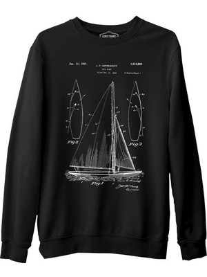 Lord T-Shirt Yat Kulübü - Sail Boat Siyah Erkek Kalın Sweatshirt