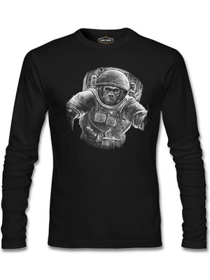 Lord T-Shirt Monkey Astronaut Realistic Siyah Erkek Sweatshirt