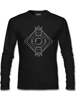 Lord T-Shirt Phases Of The Moon On A Geometrical Background Siyah Erkek Sweatshirt